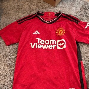 Manchester United Soccer Jersey with Black Accents